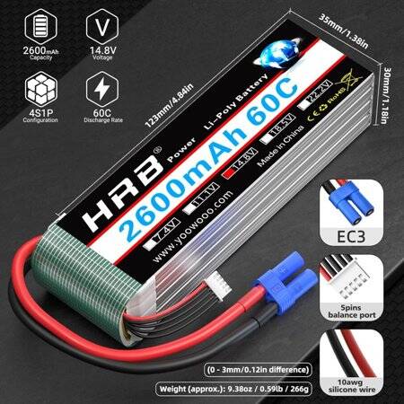 Kırmızı 2600 MAH 4 S 14.8 V 25C Yüksek Güç Yüksek Kaliteli Model Uçak LIPO Pil JST Dişi - 2
