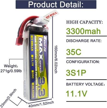 Kırmızı 3300 MAH 3 S 11.1 V 25C Yüksek Güç Yüksek Kaliteli Model Uçak LIPO Pil JST Dişi - 2