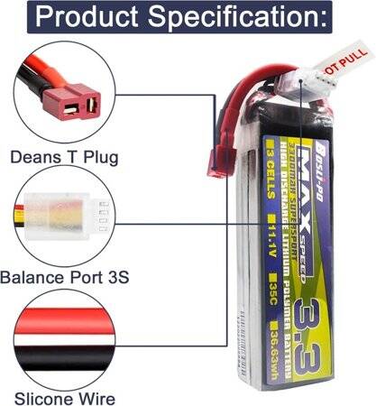 Kırmızı 3300 MAH 3 S 11.1 V 25C Yüksek Güç Yüksek Kaliteli Model Uçak LIPO Pil JST Dişi - 3