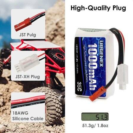 Kırmızı 5200 MAH 2 S 7.4 V 35C Yüksek Güç Yüksek Kaliteli Model Uçak LIPO Pil JST Dişi - 3