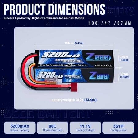 Kırmızı 5200 MAH 3 S 11.1 V 35C Yüksek Güç Yüksek Kaliteli Model Uçak LIPO Pil T Dişi - 2