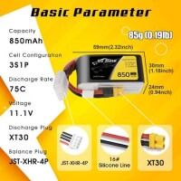 Kırmızı 850 MAH 3 S 11.1 V 25C Yüksek Güç Yüksek Kaliteli Model Uçak LIPO Pil T Dişi - 2