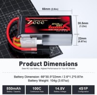 Kırmızı 850 MAH 4 S 14.8 V 25C Yüksek Güç Yüksek Kaliteli Model Uçak LIPO Pil JST Dişi - 2