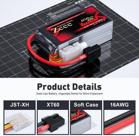 Kırmızı 850 MAH 4 S 14.8 V 25C Yüksek Güç Yüksek Kaliteli Model Uçak LIPO Pil JST Dişi - 3