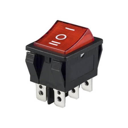 L-KLS7-007-23/N-A-6-RE/B ROCKER SWITCH ON-OFF-ON DPST 6P W/LAMP 16A/250VAC - 1