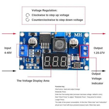 LM2596 DC-DC Adjustable Step-Down Module With Digital Display Voltmeter Red Button Switch - 2