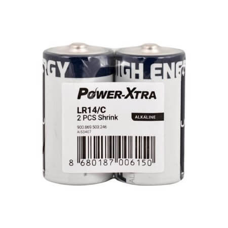 LR14 C ORTA BOY PİL POWER-XTRA LR14/C SİZE ALKALİNE PİL 2Lİ SHRİNK - 1