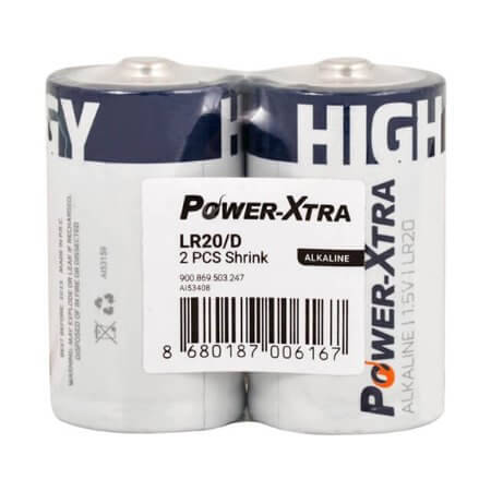 LR20 D BÜYÜK BOY PİL POWER-XTRA LR20/D SİZE ALKALİNE PİL 2Lİ SHRİNK - 1