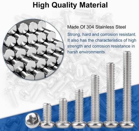 M2x10 304 Stainless Steel Cross Recessed Pan Head Screws Phillips Screws - 3
