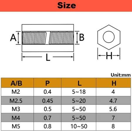 M3x45mm Black Nylon Double Pass Hexagonal Column Isolation Column - 2