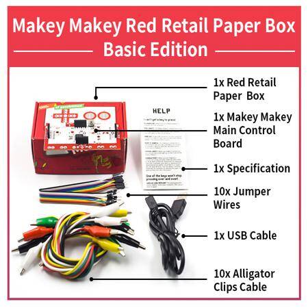 Makey Set Deluxe Kit With USB Cable Dupond Line Alligator Clips for Children Kids With Chinese Instruction and Red Retail box - 11