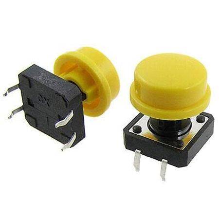 Momentary Tactile Push Button Switch 12x12x7.3mm With Yellow Round Cap - 1