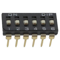 NDI-06H-V SWITCH DIP 6 Pos. SPST 25mA 24VDC THT V/T - 1