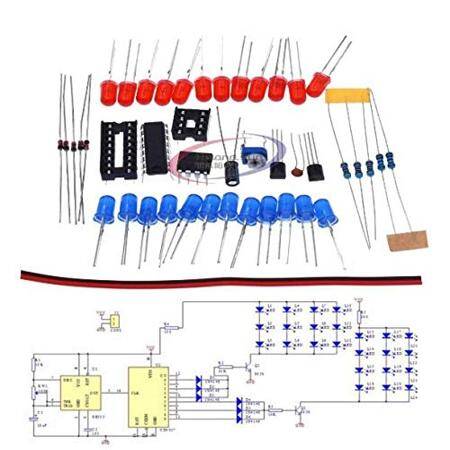 NE555 + CD4017 Red Blue Double Color Flashing Lights Board DIY Kit - 2