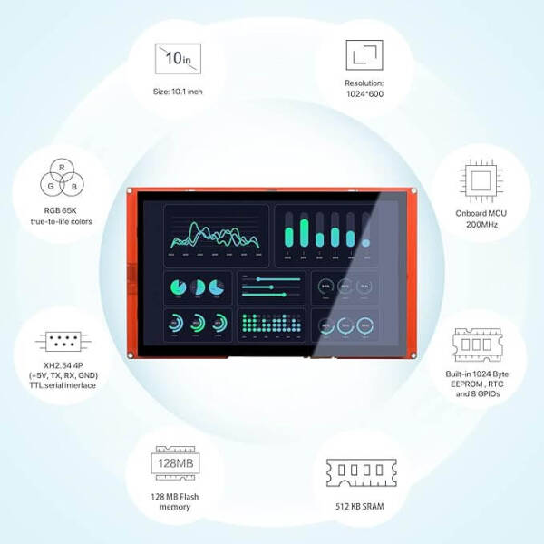 Nextion NX1060P101-011C-I 10.1 Inch 65K Capacitive Touch Screen Man-machine Interface HMI Kernel Enhanced Version - 2