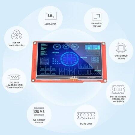 Nextion NX8048P050-011R-Y 5.0 Inch Resistive Touch Screen With Protective Shell - 2
