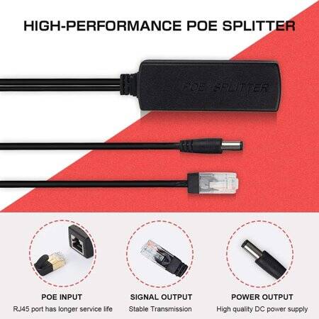 Non-Isolated DC5.5x2.1mm 100M PoE Splitter 48V To 12V1.2A - 4