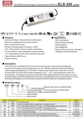 Original Taiwan MEAN WELL ELG-200-48A-3Y Waterproof Power Supply - 2