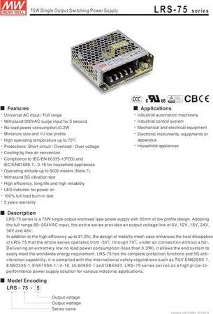Original Taiwan MEAN WELL LRS-75-15 Power Supply - 2