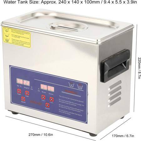 Paslanmaz Çelik Ultrasonik Temizleme Makinesi PS-20A 3.2L 40KHz 120W EU Fişli 220V - 3