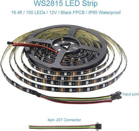 Plastik Kapaklı 12V WS2815 RGB5050 Siyah SMD LED Şerit 30 LED/Metre Esnek 5 Metrelik Makara IP67 - 2