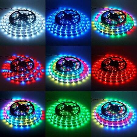 Plastik Kapaklı 12V WS2815 RGB5050 Siyah SMD LED Şerit 30 LED/Metre Esnek 5 Metrelik Makara IP67 - 5