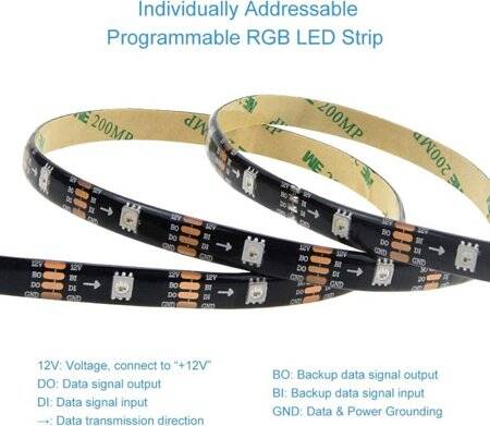 Plastik Kapaklı 12V WS2815 RGB5050 Siyah SMD LED Şerit 60 LED/Metre Esnek 5 Metrelik Makara IP67 - 4