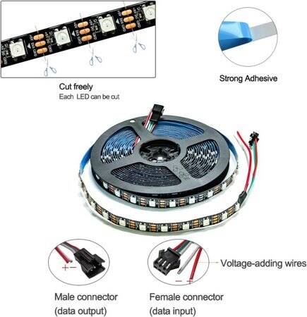 Plastik Kapaklı 5V WS2813B RGB5050 Siyah SMD LED Şerit 30 LED/Metre Esnek 5 Metrelik Makara IP67 - 3