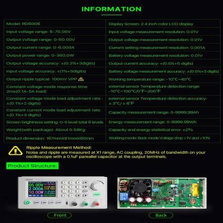 RD RD6006-W USB WiFi DC-DC Voltage Current Step-Down Power Supply Module Buck Adjustable Converter Multimeter 60V 6A With Wifi - 8