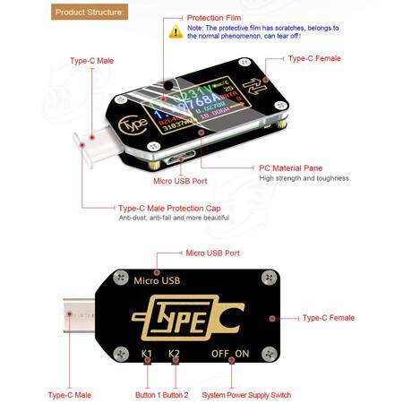 RD TC66 Type-C PD TTrigger USB-C Voltmeter Ammeter Voltage 2 Way Current Meter Multimeter PD Charger Battery USB Tester USB Communication + PD Switch - 2