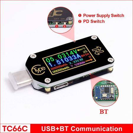 RD TC66C Type-C PD TTrigger USB-C Voltmeter Ammeter Voltage 2 Way Current Meter Multimeter PD Charger Battery USB Tester USB + BT Communication + PD Switch - 2