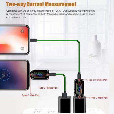 RD TC66C Type-C PD TTrigger USB-C Voltmeter Ammeter Voltage 2 Way Current Meter Multimeter PD Charger Battery USB Tester USB + BT Communication + PD Switch - 5