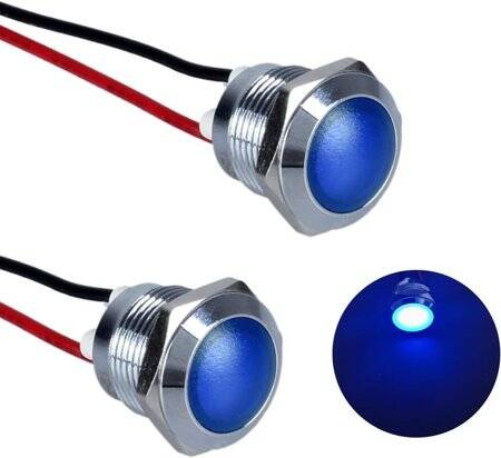 Red 10-24V 14mm LED Metal Indicator Light With 15cm Cable - 1
