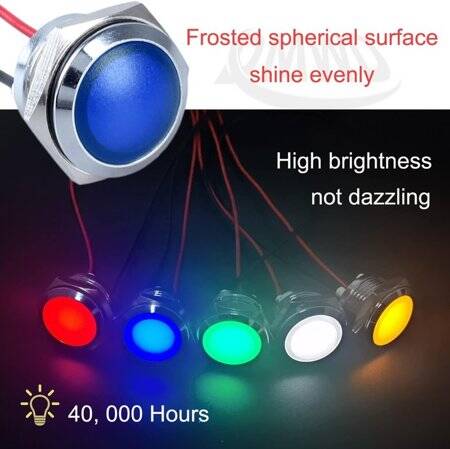 Red 10-24V 14mm LED Metal Indicator Light With 15cm Cable - 4