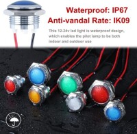 Red 10-24V 14mm LED Metal Indicator Light With 15cm Cable - 5