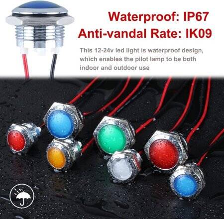 Red 10-24V 14mm LED Metal Indicator Light With 15cm Cable - 5