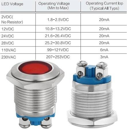 Red 10-24V 16mm LED Metal Indicator Light - 4