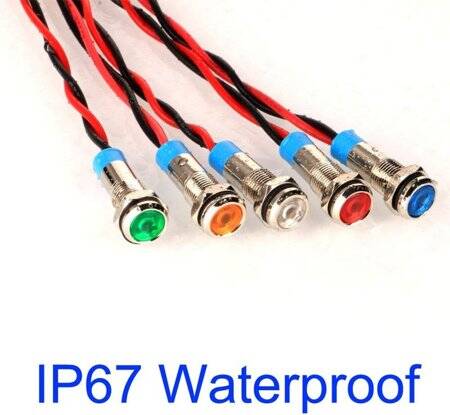 Red 10-24V 6mm LED Metal Indicator Light With 15cm Cable - 3