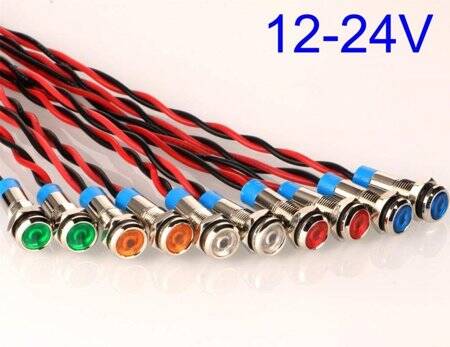 Red 10-24V 6mm LED Metal Indicator Light With 15cm Cable - 5