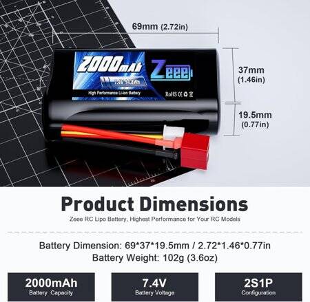 RED 1500MAH 2S 7.4V 25C High Power High Quality Model Airplane LIPO Battery JST Female - 2