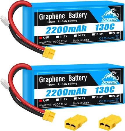 RED 2200MAH 2S 7.4V 35C High Power High Quality Model Airplane LIPO Battery T Female - 1