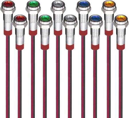 Red 220V 6mm LED Metal Indicator Light With 15cm Cable - 3