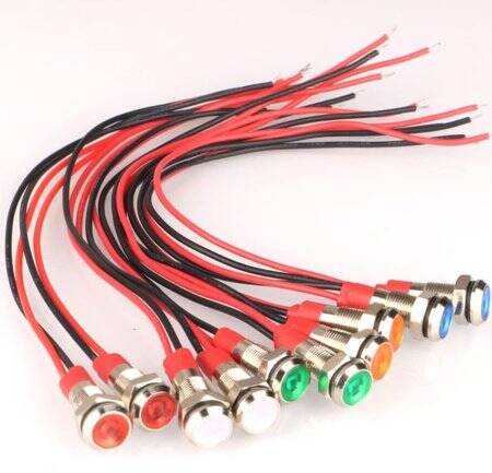 Red 3-9V 6mm LED Metal Indicator Light With 15cm Cable - 2