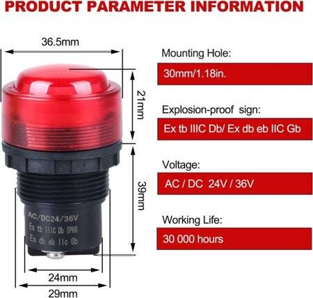 Red AC/DC24-36V 30mm BD0803 Explosion-Proof Anticorrosive Indicator Light - 2