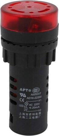 Red AC/DC24V 22mm AD16-22SM LED Signal Indicator Built-in Buzzer - 3