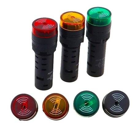 Red AC/DC48V 16mm AD16-16SM LED Signal Indicator Built-in Buzzer - 1