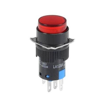 Red LA128A 220V 5PIN 16mm Thread Self-Reset Round Push Button Switch - 1