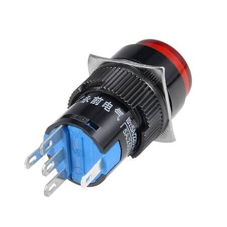Red LA128A 6PIN 16mm Thread Self-Locking Round Push Button Switch - 2