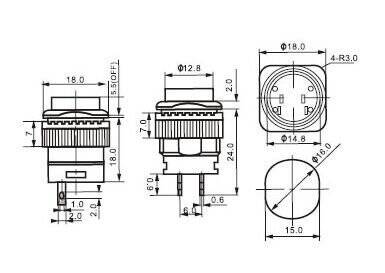 Red R16-504A 16mm 2 PIN Self-Locking On-Off Push Button Switch Without Light - 3