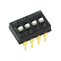 SDA04H1BDA SWITCH DIP 4 Pos. SPST 25mA 24VDC THT V/T - 1